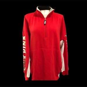 Victoria Secret PINK Red and White 1/4 Zip Pullover Hoodie Size S